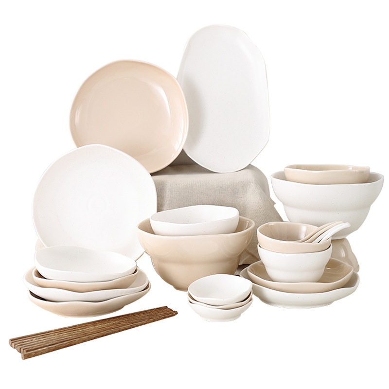 Nordic Simple Colored Glaze Ceramic Tableware Creative Wavy Rice Bowl Soup Plate Spoon Home Dining Room Hotel