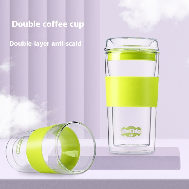 High-grade Hand-fired Double-layer High Borosilicate Glass Coffee Cup With Lid,Heat-ulating And Scalding-proof,Simple Business Office Water Cup