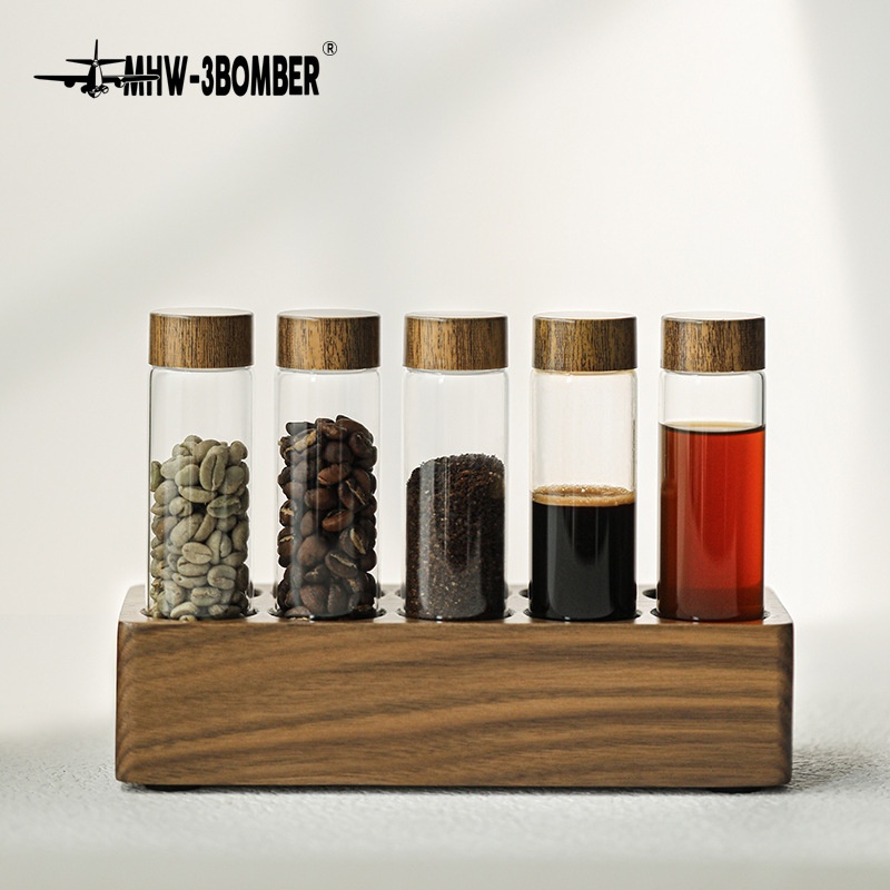 MHW-3 BOMBERBomber Design Coffee Bean Test Tube Rack Flower Fruit Tea Solid Wood Seat Glass Display Rack