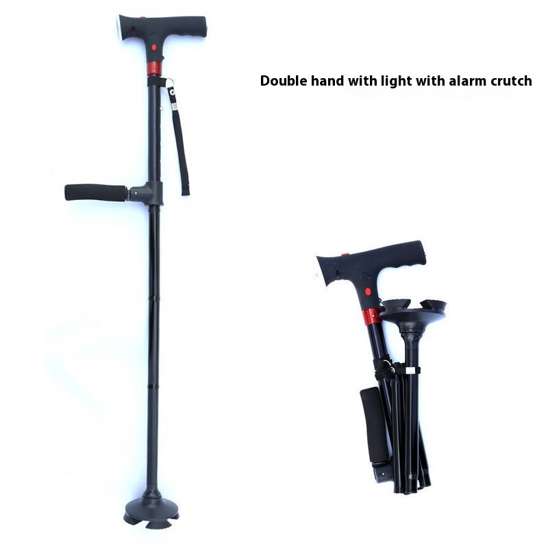 Aluminum Alloy With Alarm Double Handle Elderly Walker Telescopic Foldable Rotating With LEDLight Four-legged Cane
