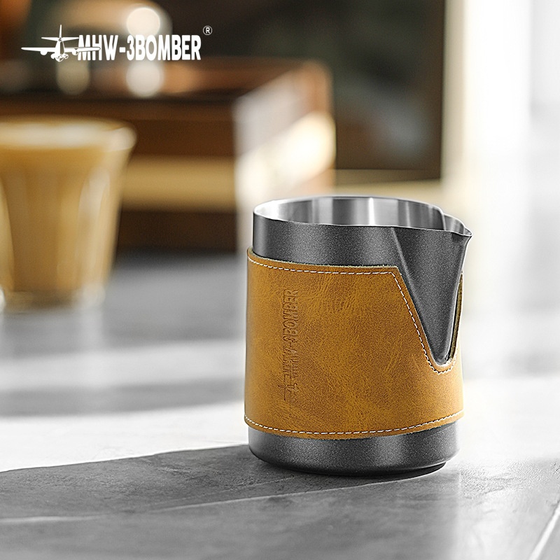 MHW-3 BOMBERBomber Flower Pot With Leather Case Handleless Flower Cup Coffee Milk Foam Pot Cup500ml