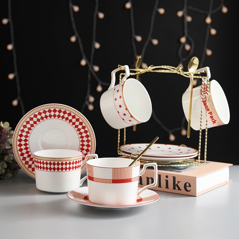 Nordic Light Luxury Coffee Cup,Saucer And Spoon Set Simple Ceramic Bone China Coffee Set Gold Cup Holder Restaurant Hotel Gift