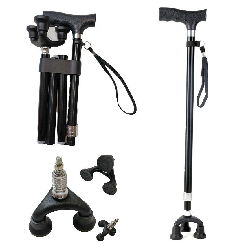 SOf Aluminum Alloy Telescopic Cane Elderly Cane Three-legged Non-slip Walking Stick One Piece