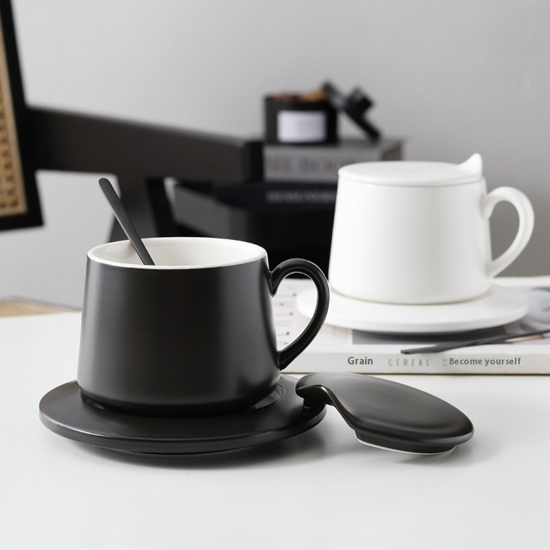 Creative Matte Glaze Ceramic Coffee Cup With Base Simple Large Capacity Cup And Saucer Tea Table Restaurant Household Utensils Set