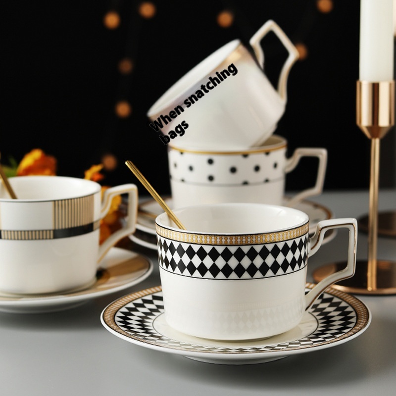Simple European Style Gold-rimmed Ceramic Coffee Cup,Saucer And Spoon Set Creative Luxury Afternoon Tea Hotel Restaurant Coffee Set
