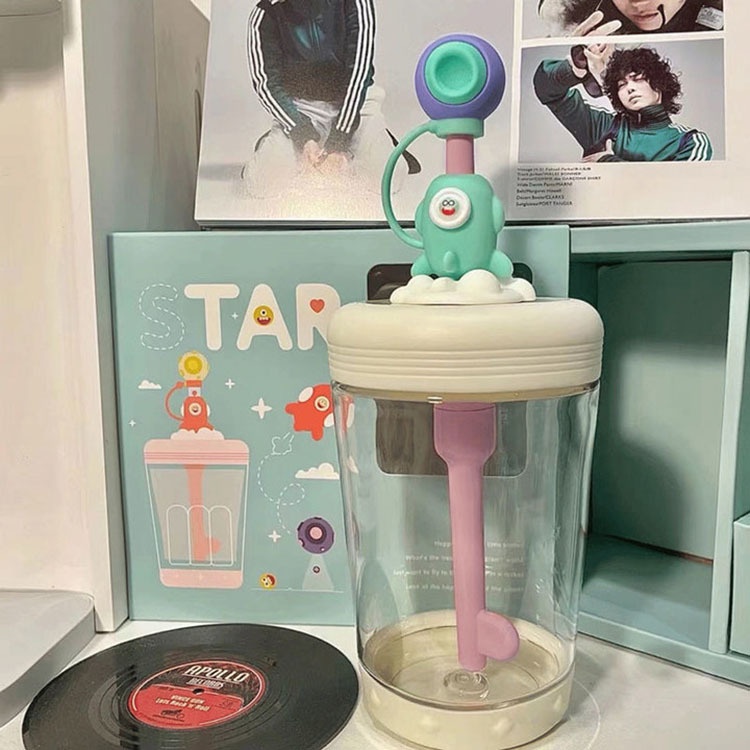 Children's Baby Creative Household Plastic Cup Cartoon Portable Student Cute Straw Cup High Value Net Red Water Cup