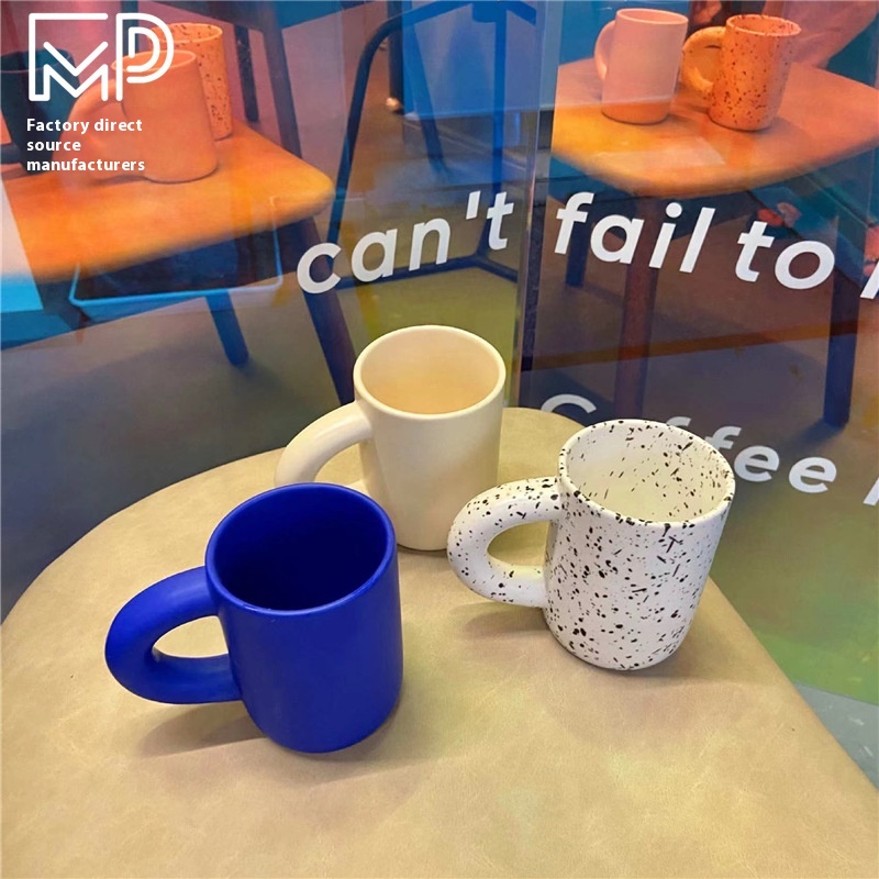 Nordic Style Big Ear Mug Klein Blue Ink Splash Cup Fat Handle Water Cup Creative Ceramic Water Cup