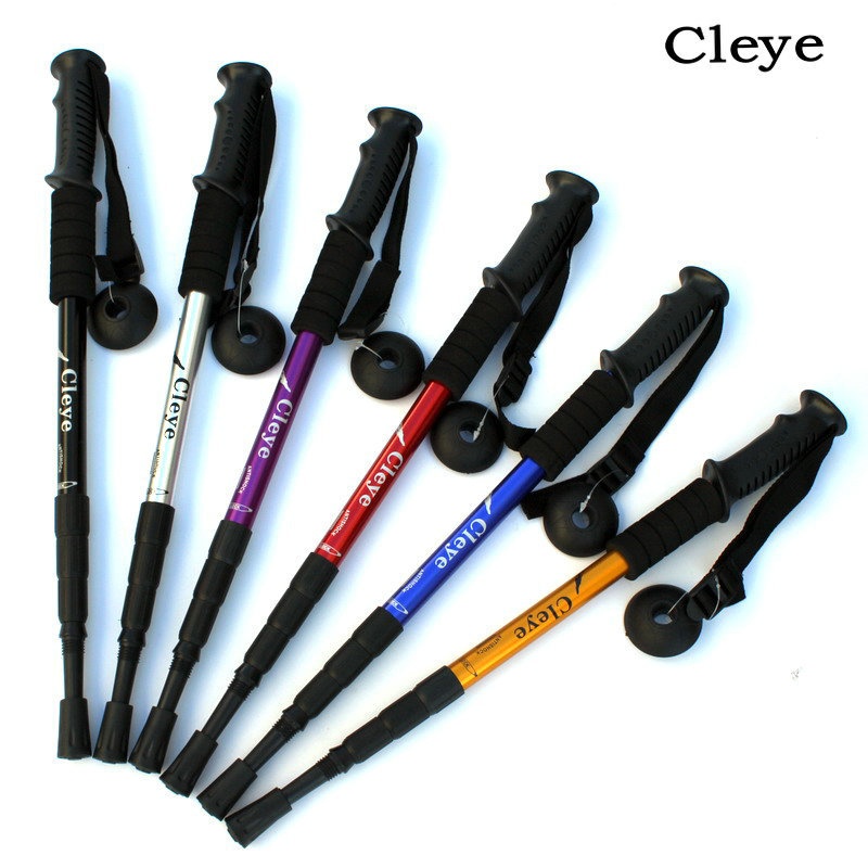 Cleye Aluminum Alloy Four-section Shock-absorbing Straight Handle Trekking Pole Walking Stick Walking Stick Outdoor Products