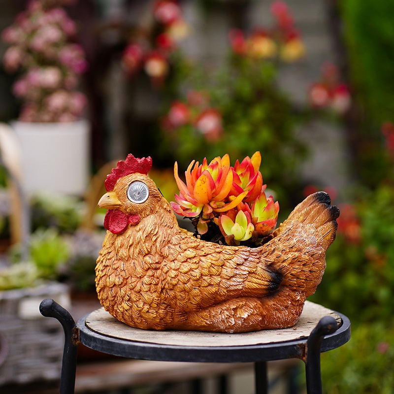 Creative Hen Small Animal Fleshy Flower Pot Courtyard Landscape Potted Garden Resin Crafts Decorative Ornaments