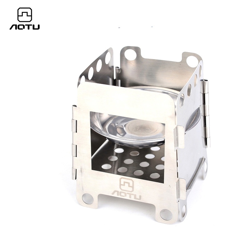 Stainless Steel Outdoor Wood Stove Picnic Folding Stove Barbecue Stove Charcoal Alcohol Stove AT6314