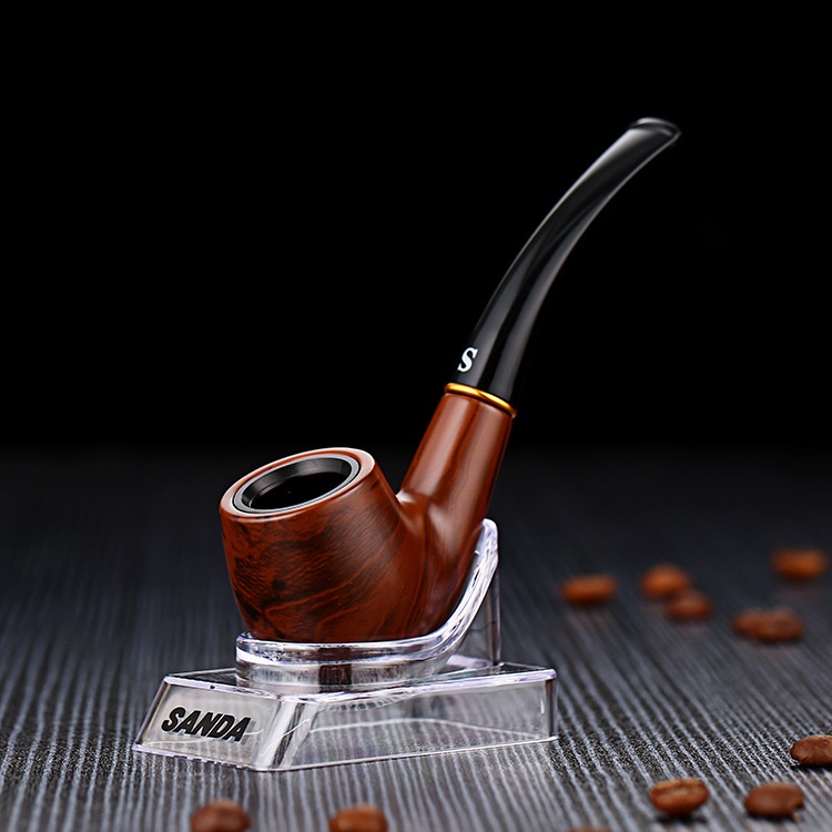 Bakelite Hand-made Curved Handle Smoking Accessories Classic Curved9mm Filter Core Pipe Men's Solid Wood Pipe
