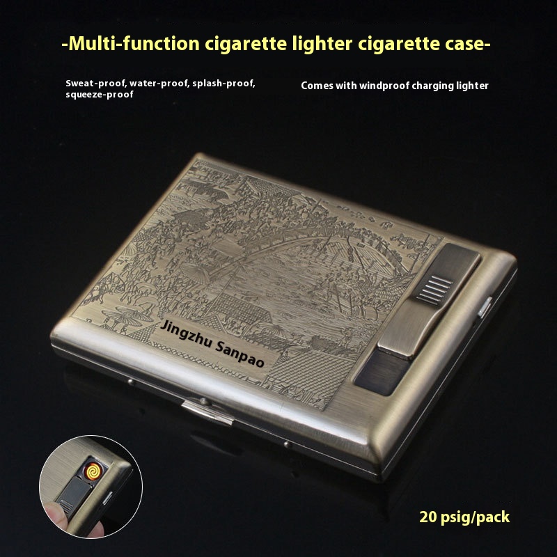Guipai GP9029 Bronze Condensed Multifunctional Cigarette Case Lighter With USBCharging Lighter20 Pieces
