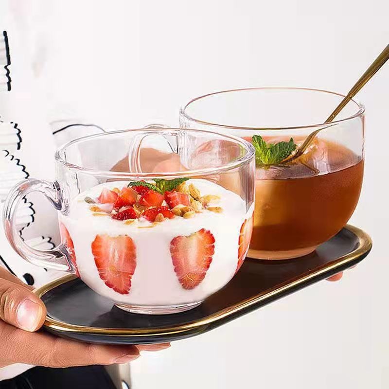 Internet Celebrity Big Belly Cup Glass Children's Milk Oatmeal Cup Large Capacity Handle Thickened Glass Coffee Breakfast Cup
