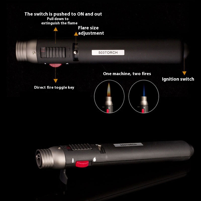 Baicheng503 Double Fire Straight Windproof Moxibustion Lighter Light Incense Barbecue Cigar Baking Pen Welding Gun