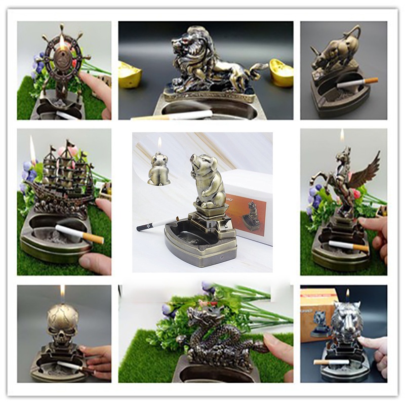 12 Zodiac Animal Ashtray With Lighter Integrated Office Home Ornaments Decoration Ashtray Lighter