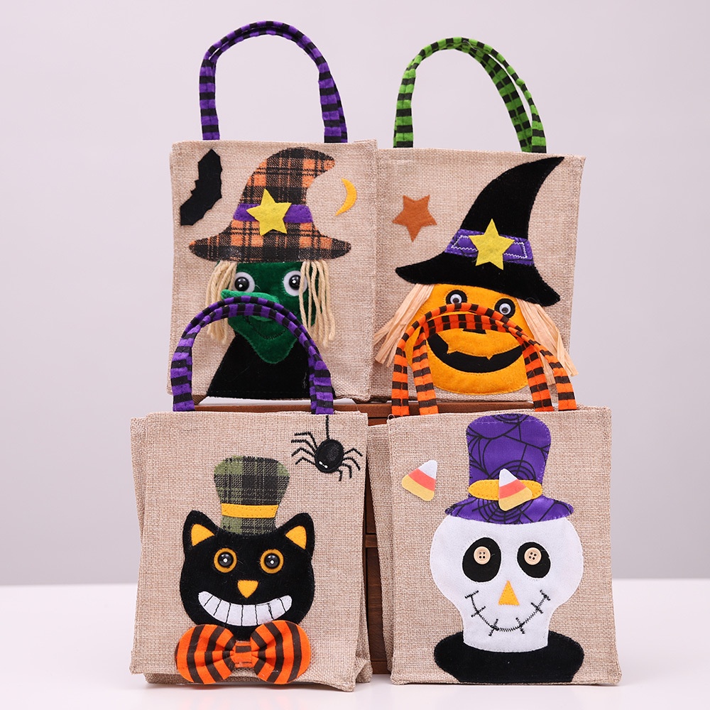 Halloween Decoration Supplies Creative Cartoon Pumpkin Witch Gift Bag Children's Party Dress Up Linen Candy Bag