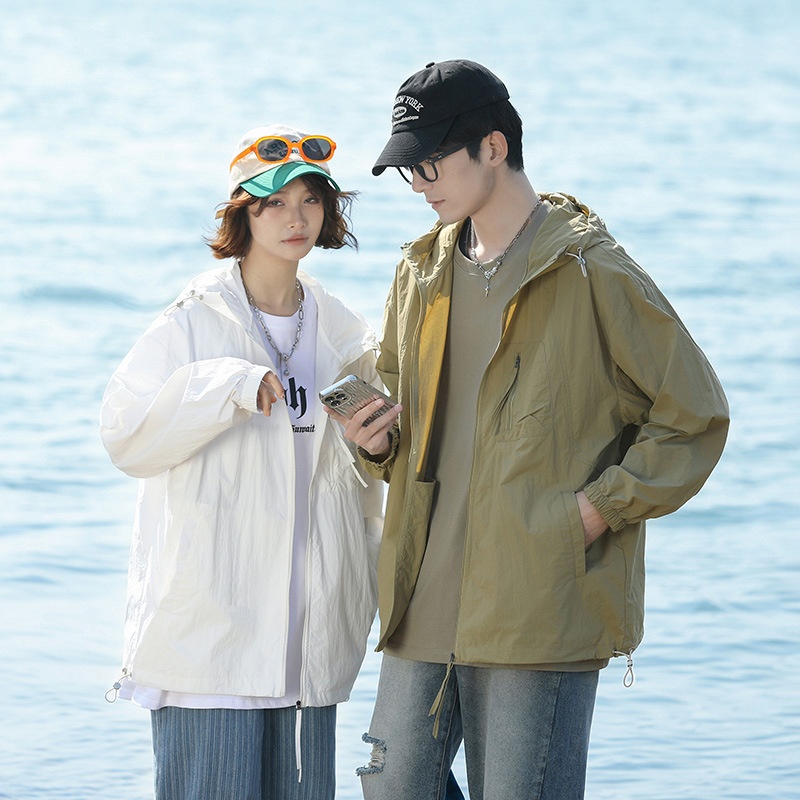 Couple Japanese Retro Workwear Hooded Sun Protection Clothing Oversize Outdoor Leisure Ultra-thin Quick-drying Versatile Jacket