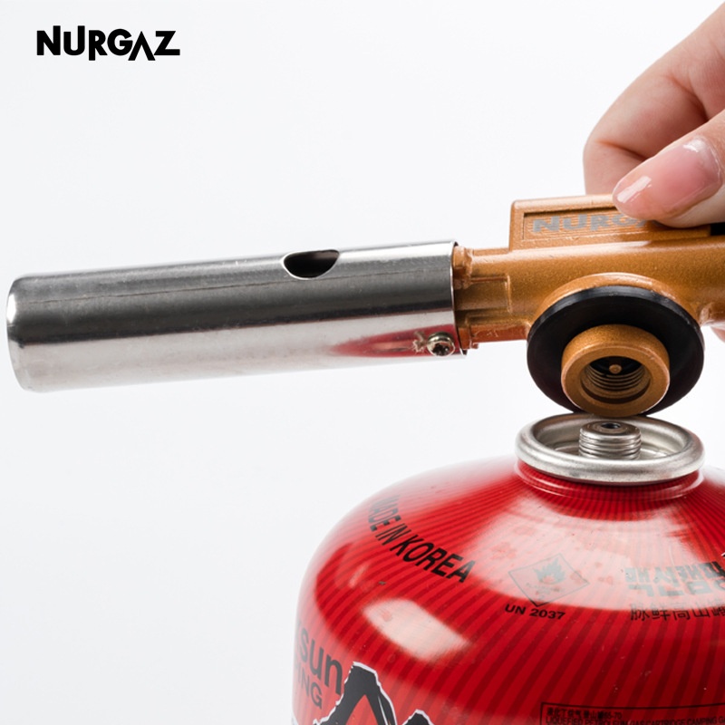 NURGAZCamping Flamethrower With Inverted Threaded Gun Head Portable Household Igniter10,000 Times Ignition Brass Material
