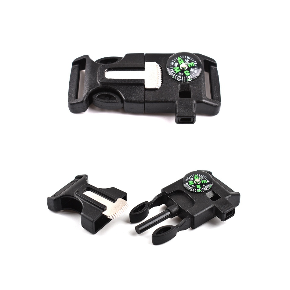 Multifunctional Buckle Outdoor Survival Tool Compass Flint Whistle Umbrella Rope Braided Bracelet Plastic Buckle