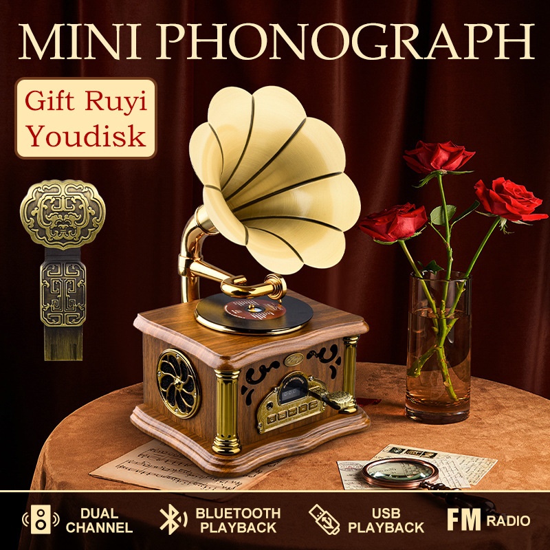 Melod Vintage Mini Phonograph,Retro Bluetooth Speaker