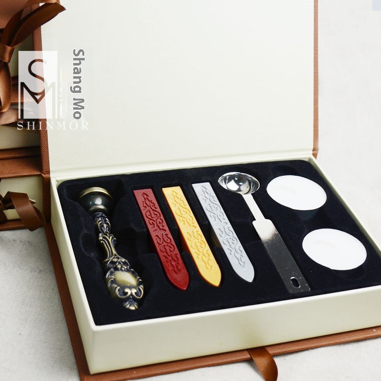 Retro Wax Seal Wax Seal Fancy Letter Blessing Cartoon Icon Seal Metal Handle Gift Box Set