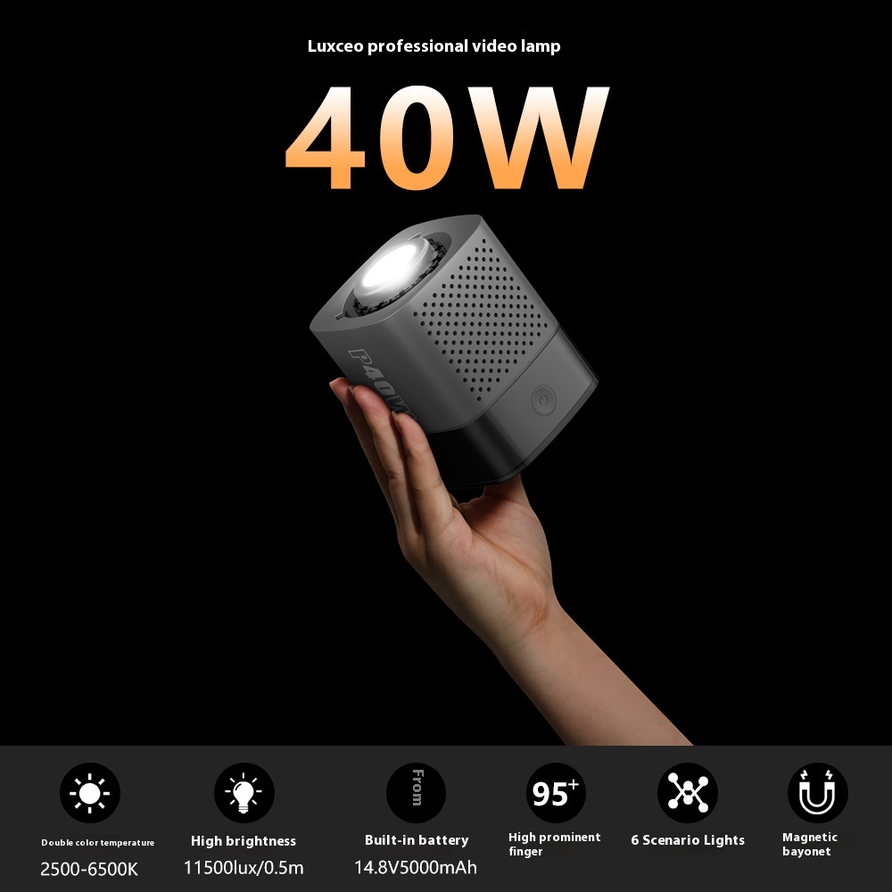 LUXCEOP40 WPhotography Light,Portable Mini COBFill Light,Handheld Outdoor Shooting Light