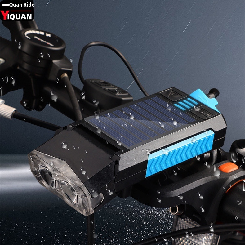 Night Riding Equipment USBCharging Strong Light Flashlight Solar Mountain Bike Horn Headlight