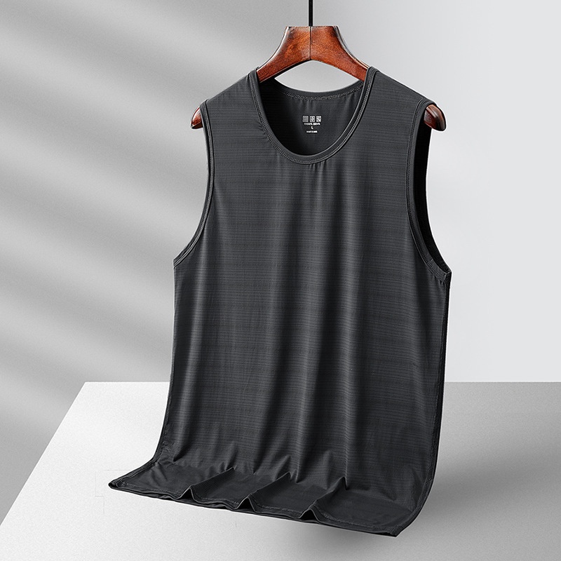 Ice Silk Men's Seamless Vest Summer Large Size Loose Mesh Waistcoat Outer Wear Sports Breathable T-shirt