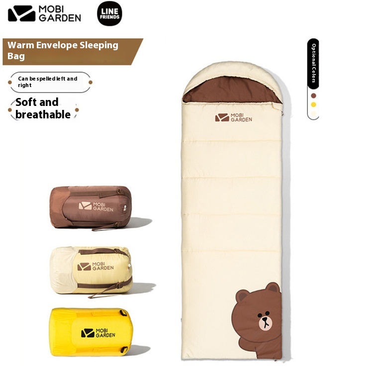 Mugodi Camping Outdoor Sleeping Bag Adult Joint Vitality Brown Bear Camping Warm Adult Single Warm Portable