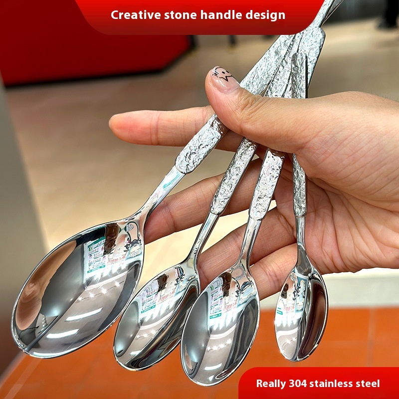 Steak Knife And Fork Spoon304 Stainless Steel High Value Fork Soup Spoon Household Hammer Pattern Western Tableware Set Spoon Spoon