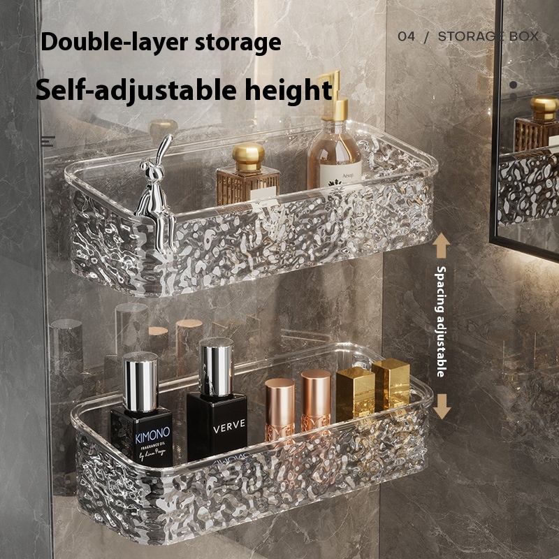 FX3388 One-piece Glacier Pattern Multi-layer Bathroom Storage Rack Wall-mounted Punch-free Bathroom Storage Rack