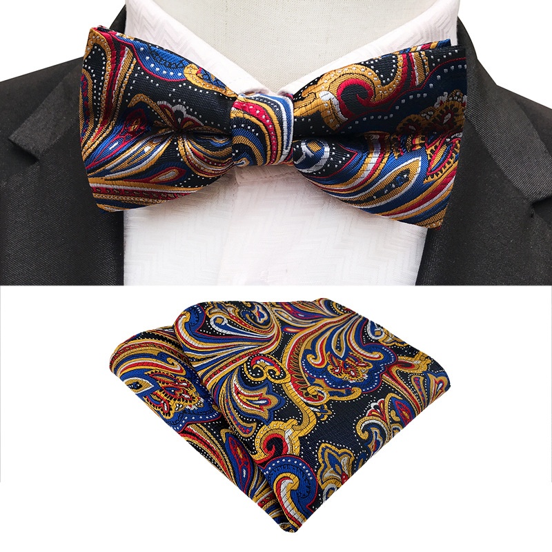 Yongfeng Stock Fashion Bow Tie With Pocket Square Suit Groom Best Man Wedding Bow Tie