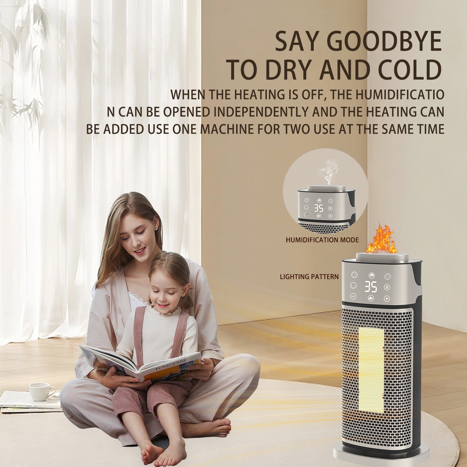 ！！Permanently Unavailable！！3 DFlame Humidifier Heater-Standing Oscillating PTCElectric Heater With Remote Control For Rapid Heating