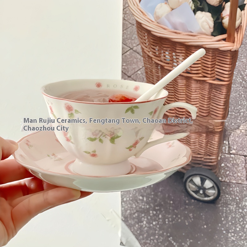 Slow As Old-Pink Rabbit Ceramic Coffee Cup And Saucer Set Retro Korean Cup Cute Girlish Afternoon Tea Tray