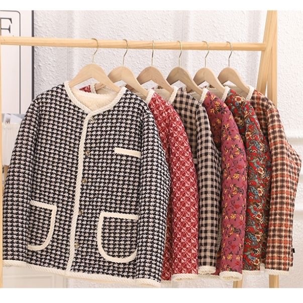 Mom's Pajamas Style Small Fragrance Style Cotton Jacket For Women Cotton Jacket For Outer Wear Fashion Houndstooth Cotton Style Ladies Jacket
