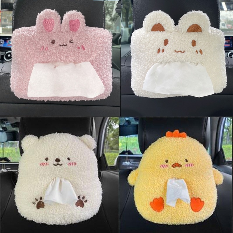 Car Cartoon Plush Tissue Box Creative Cute Car Hanging Armrest Box Car Seat Back Tissue Box Tissue Cover