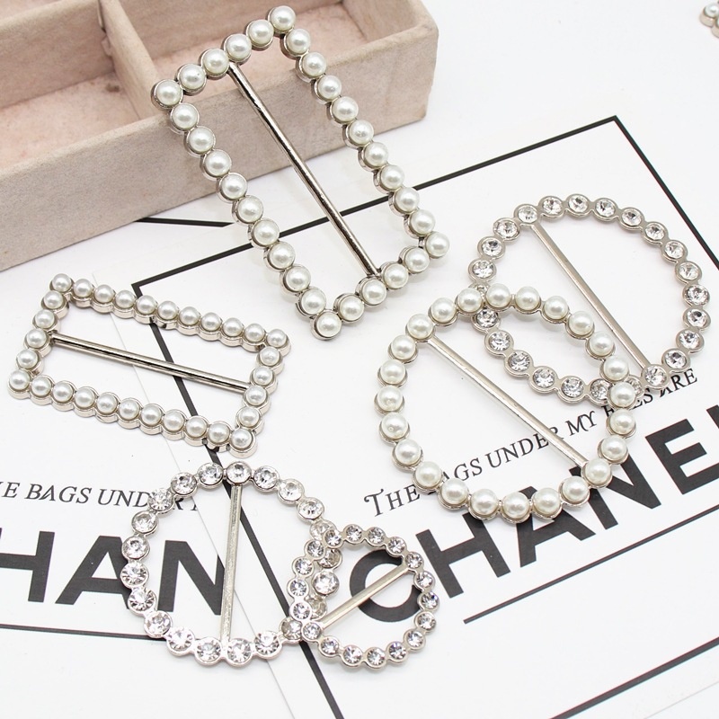 Summer T-shirt Corner Buckle Scarf Buckle Pearl Waist Buckle High-grade Metal Rhinestone Round Rectangular Belt Buckle Cufflinks