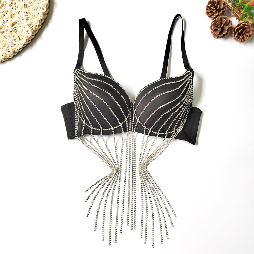 European And American Rhinestone Tassel Sling Beautiful Back Tube Top Nightclub Stage Style Pure Desire Small Bra
