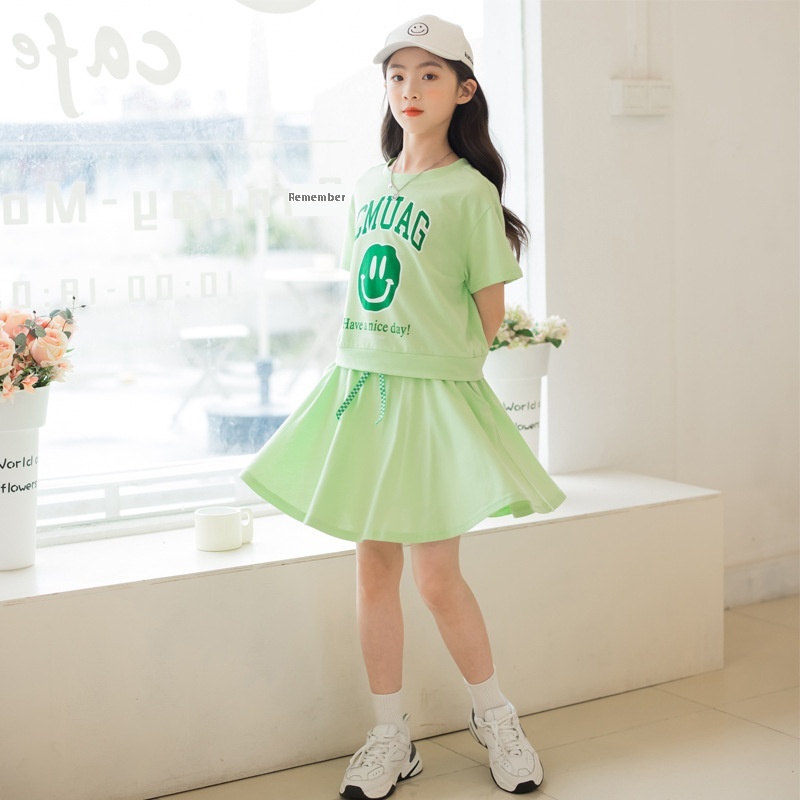 Children's Clothing Girls Suit T-shirt Skirt Two-piece Suit Summer Korean Version Girls Clothes Medium And Large Children's Sports Suit