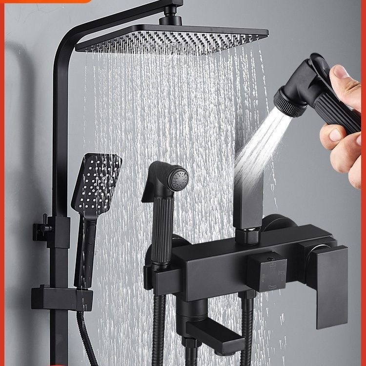 Black Constant Temperature Digital Display Shower Set Full Copper Bathroom Bathroom Shower Faucet S