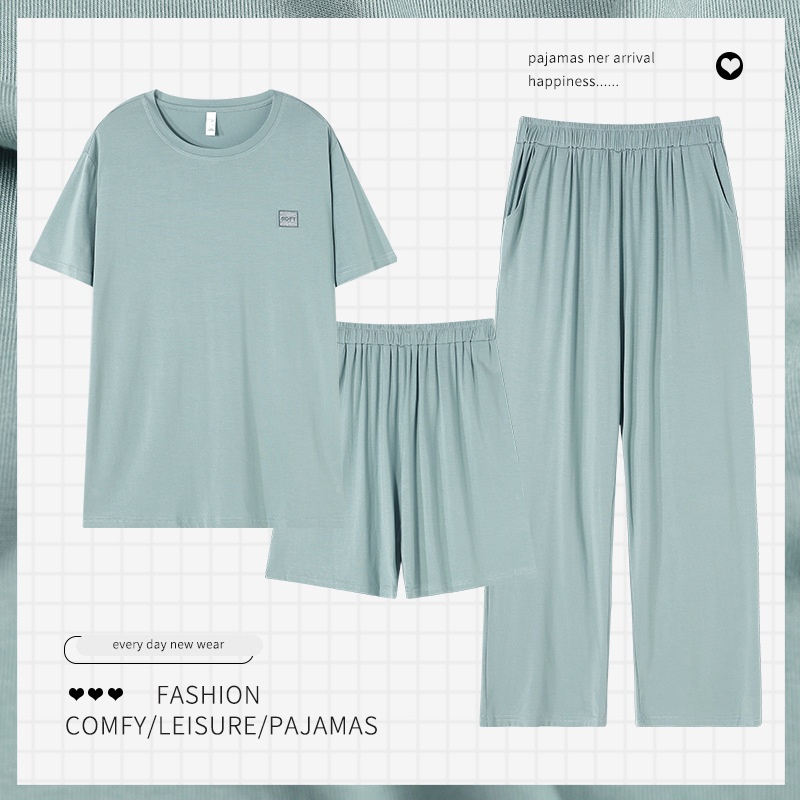 Hot-selling Pajamas Men's Modal Comfortable Breathable Home Clothes Loose Large Size Short-sleeved Three-piece Suit