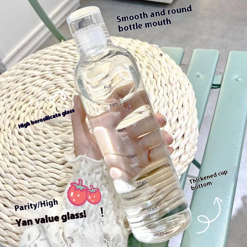 High Borosilicate High Temperature Resistant Water Cup Time Scale High Value Reminder Drinking Water Cup Student Portable Household Glass Cup