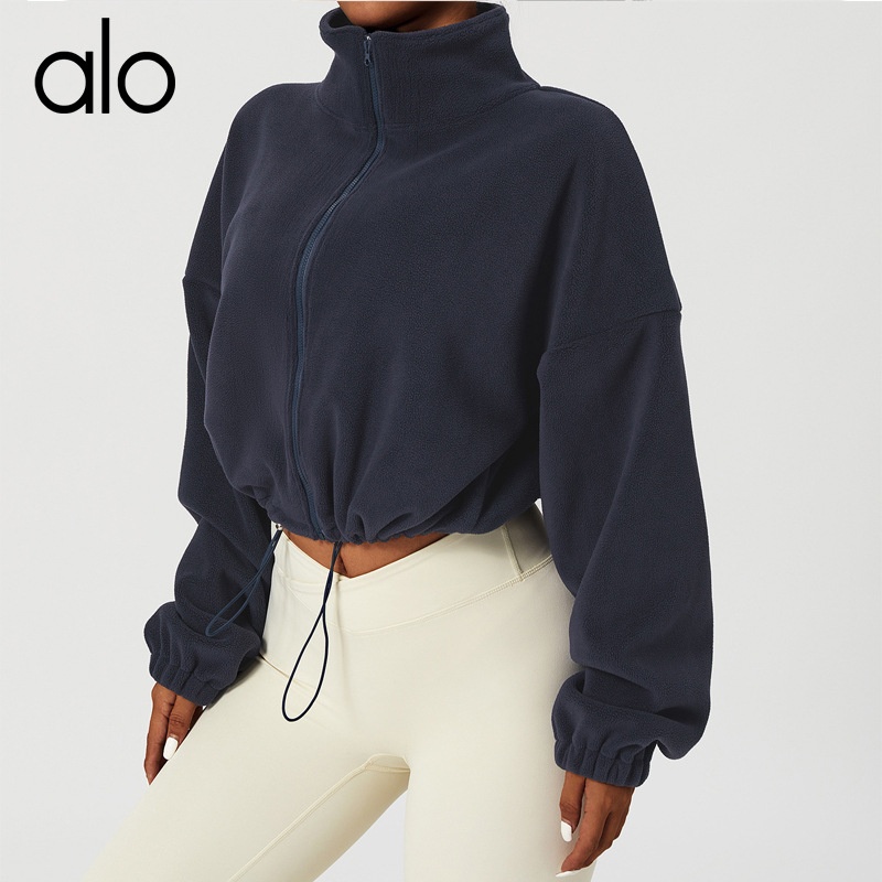 Alo Yoga Autumn And Winter Plus Velvet Sweater Women's Stand-up Collar Loose Sports Tops Thick Warm Ollie Velvet Short Jacket