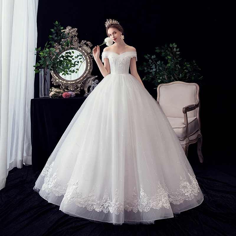 Foreign Trade Wedding Dress Bride One-shoulder Lace Plus Size Wedding Dress One Piece Winter F56