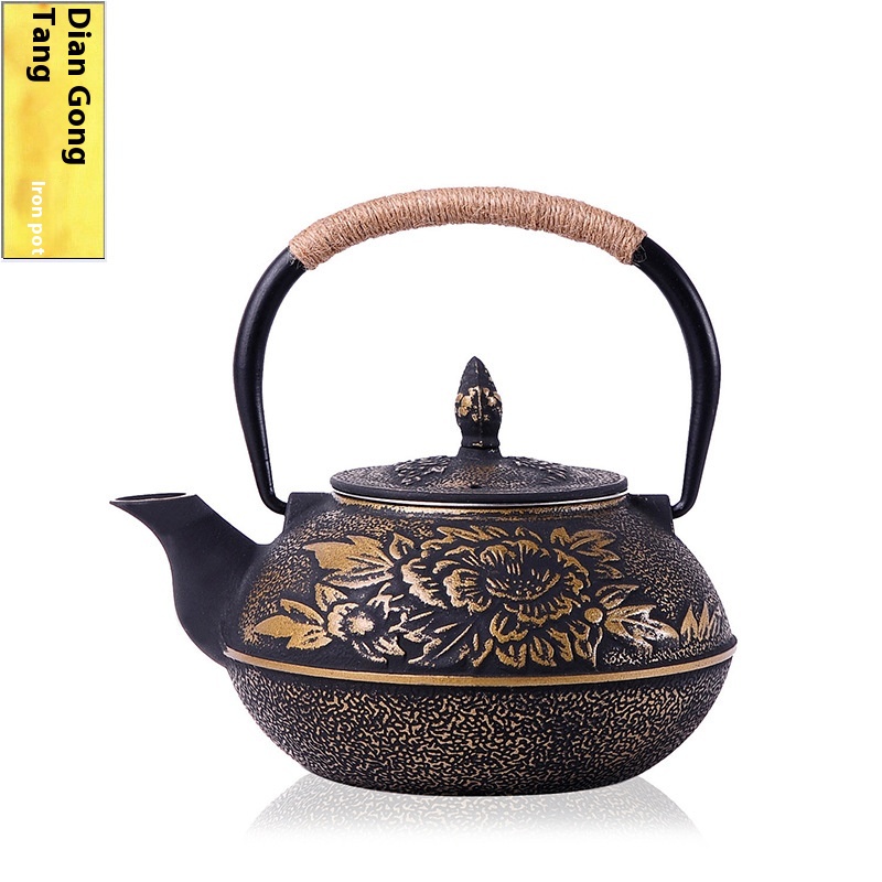 Dian Gongtang Iron Kettle Japanese Cast Iron Kettle Peony Teapot Boiling Teapot Cast Iron Kettle Uncoated Teaware