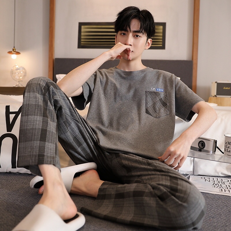 Pajamas Men's Summer Cotton Comfortable Home Clothes Simple Loose Large Size Short-sleeved Trousers5 XSuit