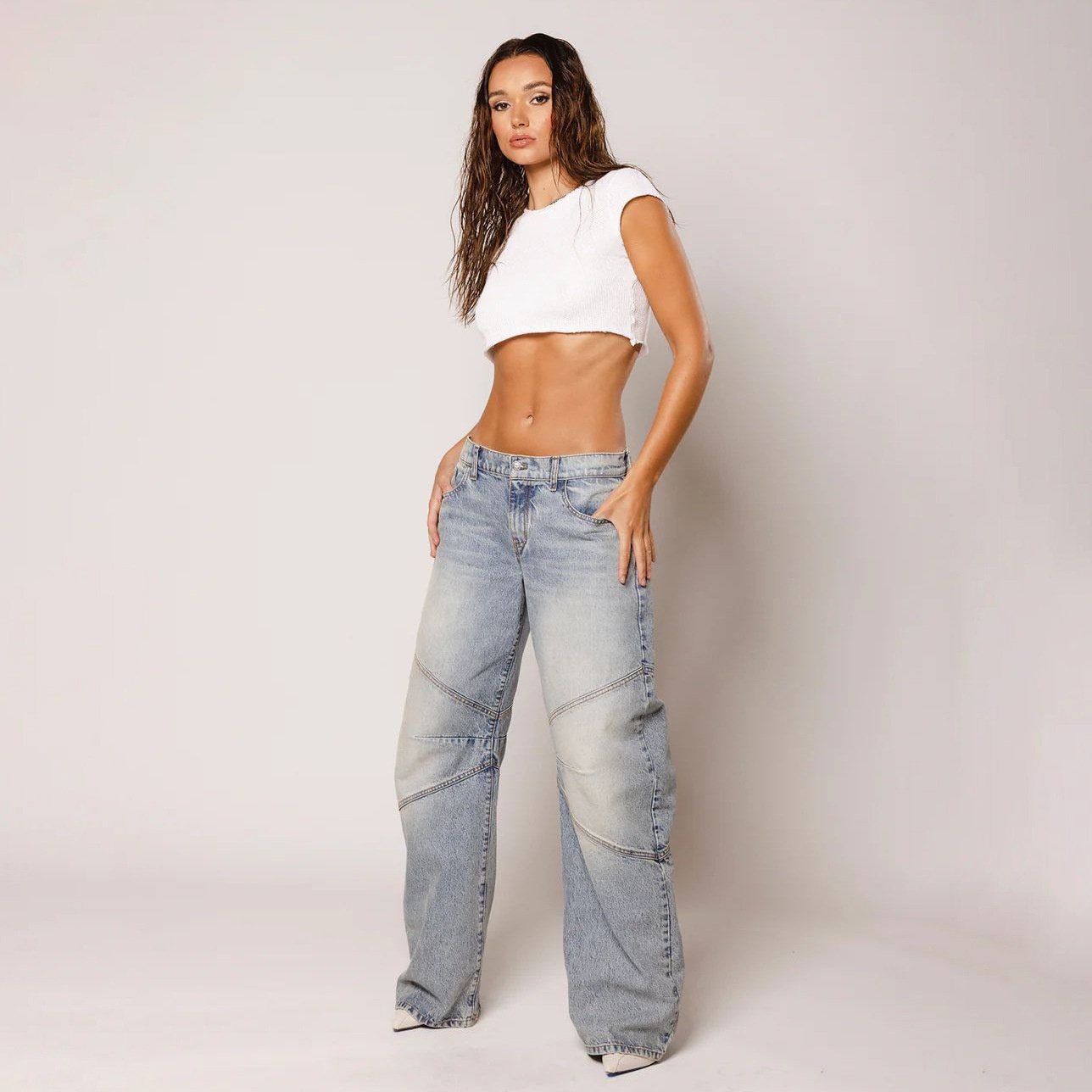 Autumn Mid-waist Casual Distressed Retro Straight Denim Trousers European And American Stitching Jeans