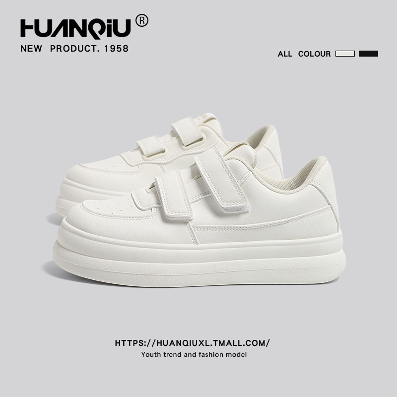 Global Thick-soled Velcro White Shoes For Women Autumn Versatile Niche Design Soft-soled Casual Sneakers