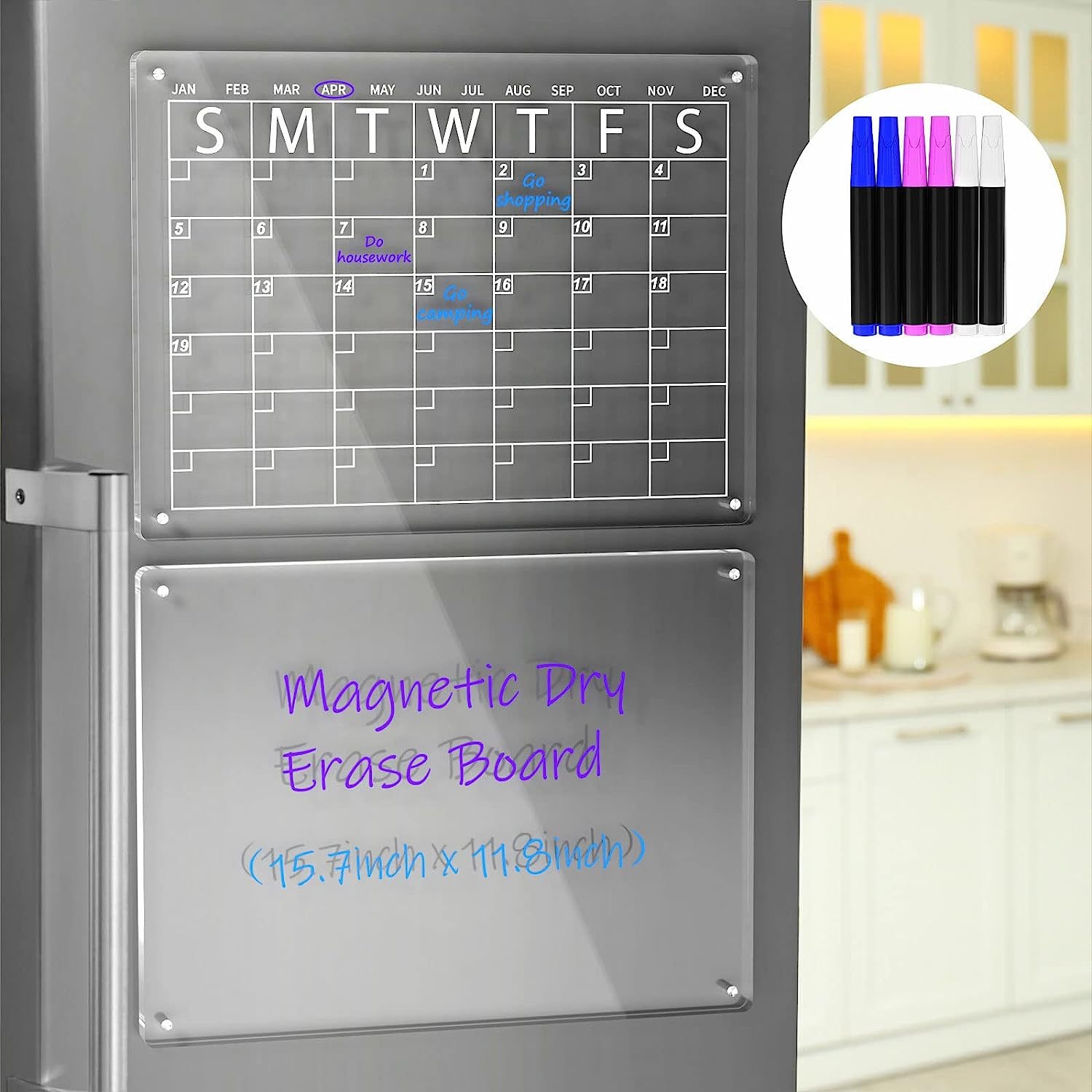 Acrylic Magnetic Fridge Monthly And Weekly Calendar,Magnetic Dry Erase Board,Reusable Planner For Refrigerator