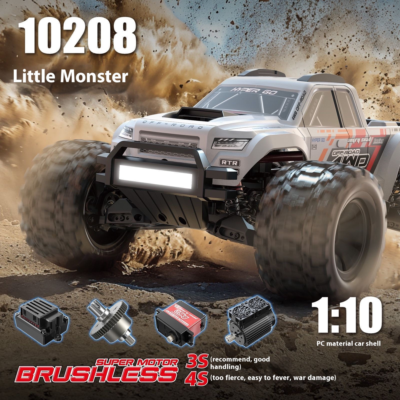 RCMJXHYPERGO10208 Monster Electric Remote Control Car1/10 Brushless